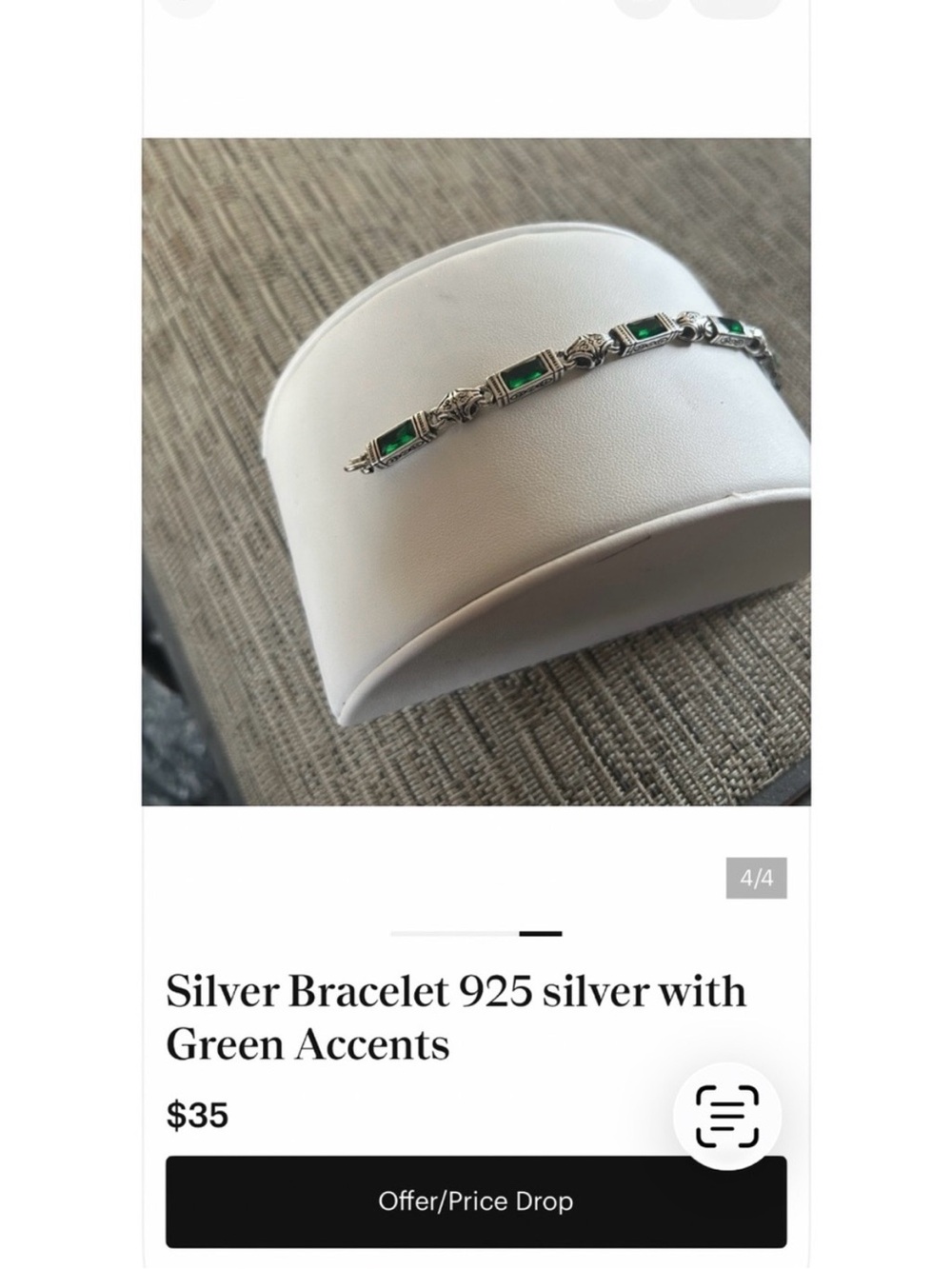 Men's Silver Chain Bracelet with Green Inlay - Picture 4 of 4